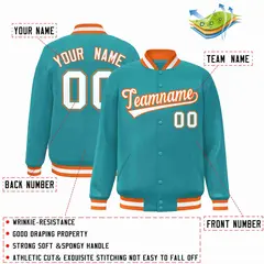 Aqua White-Orange Varsity Full-Snap Letterman Jacket 2