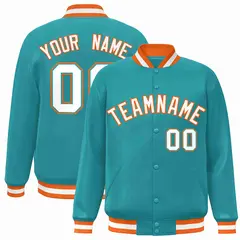 Aqua White-Orange Varsity Full-Snap Letterman Jacket