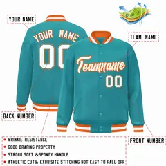 Aqua White-Orange Varsity Full-Snap Letterman Jacket 2
