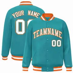 Aqua White-Orange Varsity Full-Snap Letterman Jacket