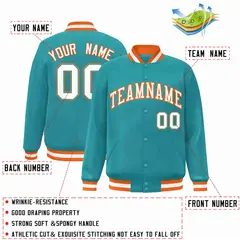 Aqua White-Orange Varsity Full-Snap Letterman Jacket 2
