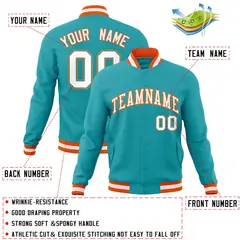 Aqua White-Orange Varsity Full-Snap Letterman Jacket 4