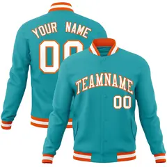 Aqua White-Orange Varsity Full-Snap Letterman Jacket