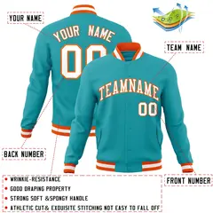 Aqua White-Orange Varsity Full-Snap Letterman Jacket 4