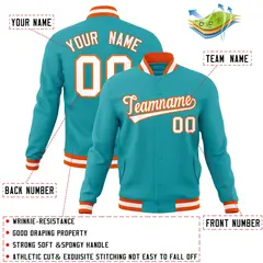 Aqua White-Orange Varsity Full-Snap Letterman Jacket 4