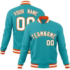 Aqua White-Orange Varsity Full-Snap Letterman Jacket