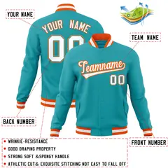 Aqua White-Orange Varsity Full-Snap Letterman Jacket 4