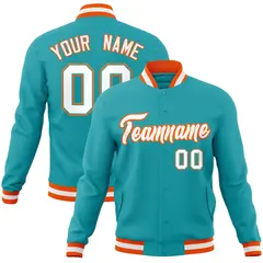 Aqua White-Orange Varsity Full-Snap Letterman Jacket 1