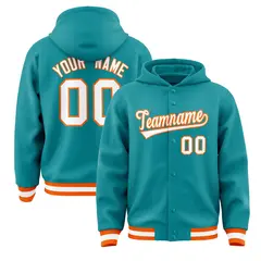 Aqua White-Orange Varsity Letterman Classic Hoodie Jacket 1
