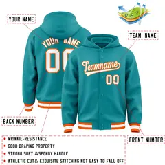 Aqua White-Orange Varsity Letterman Classic Hoodie Jacket 4
