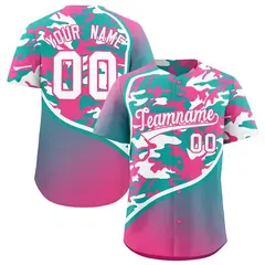 Aqua White Pink Camo Gradient Fashion Baseball Jersey 1