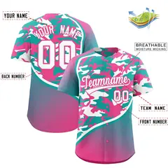 Aqua White Pink Camo Gradient Fashion Baseball Jersey 2