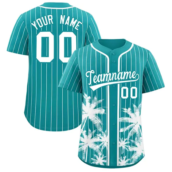 Aqua White Pinstripe Coconut Tree Baseball Jersey
