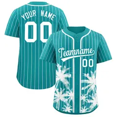 Aqua White Pinstripe Coconut Tree Baseball Jersey