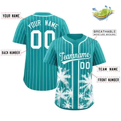 Aqua White Pinstripe Coconut Tree Baseball Jersey 2
