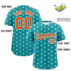 Aqua White Polka Dot Graffiti Authentic Baseball Jersey 2