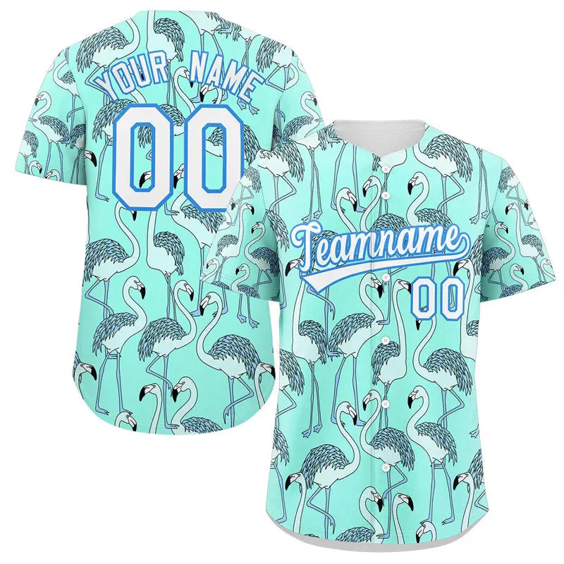 Aqua White-Powder Blue Graffiti Pattern Baseball Jersey