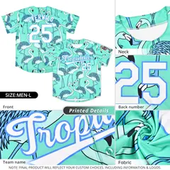 Aqua White-Powder Blue Graffiti Pattern Baseball Jersey 2