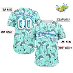 Aqua White-Powder Blue Graffiti Pattern Baseball Jersey 3