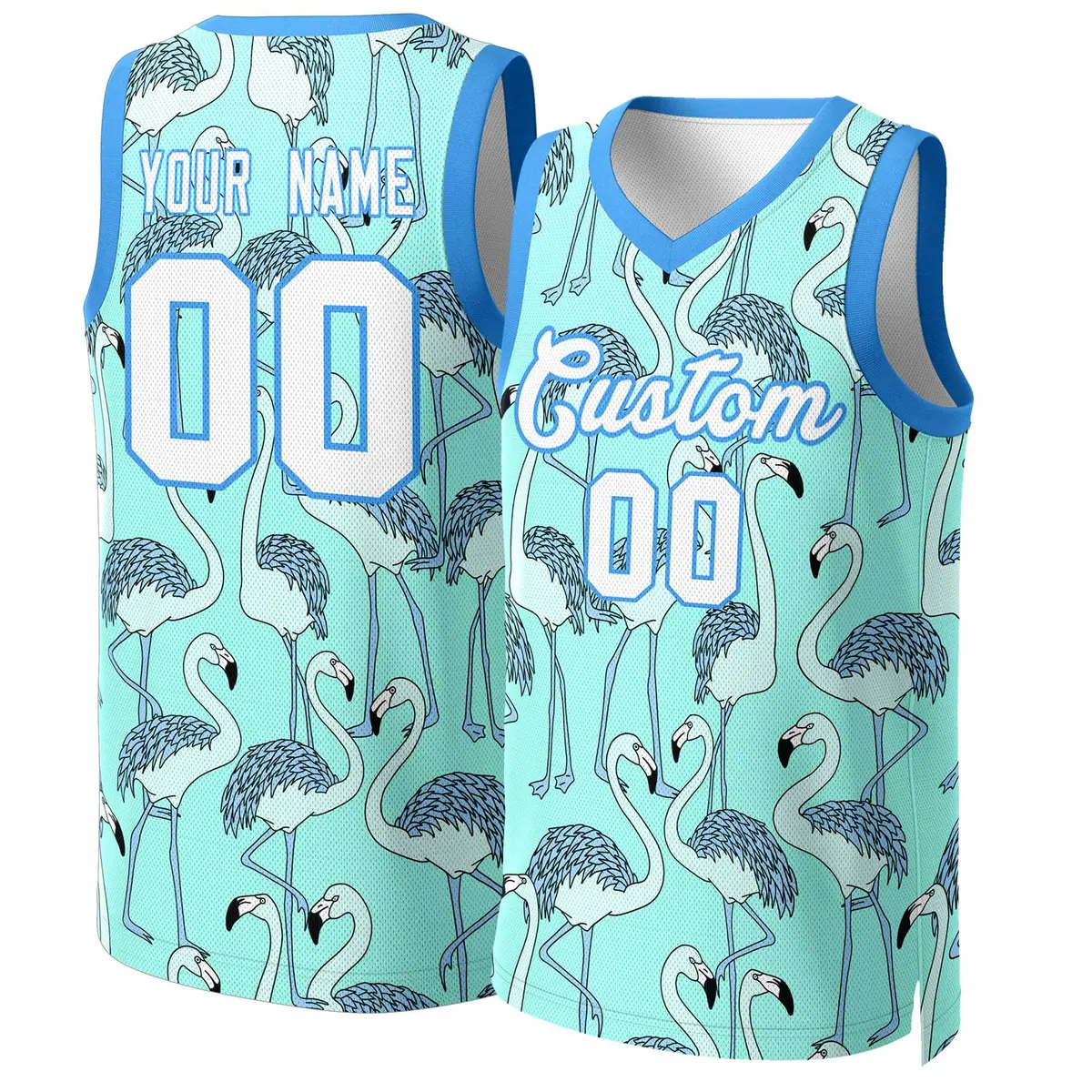 Aqua White-Powder Blue Graffiti Pattern Mesh Basketball Jersey Tops