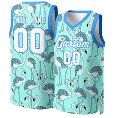 Aqua White-Powder Blue Graffiti Pattern Mesh Basketball Jersey Tops 1