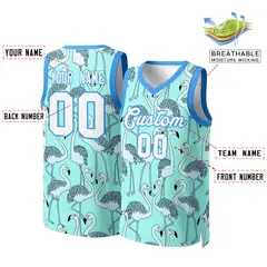 Aqua White-Powder Blue Graffiti Pattern Mesh Basketball Jersey Tops 2