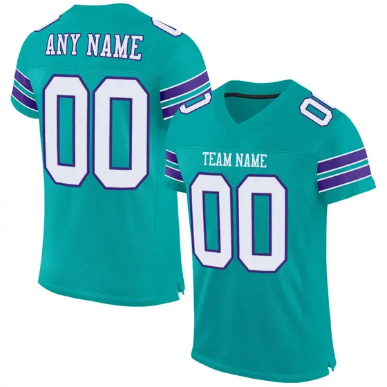 Aqua White-Purple Classic Mesh Authentic Football Jersey
