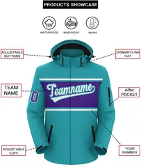 Aqua White-Purple Color Block Hooded Waterproof Jacket 2