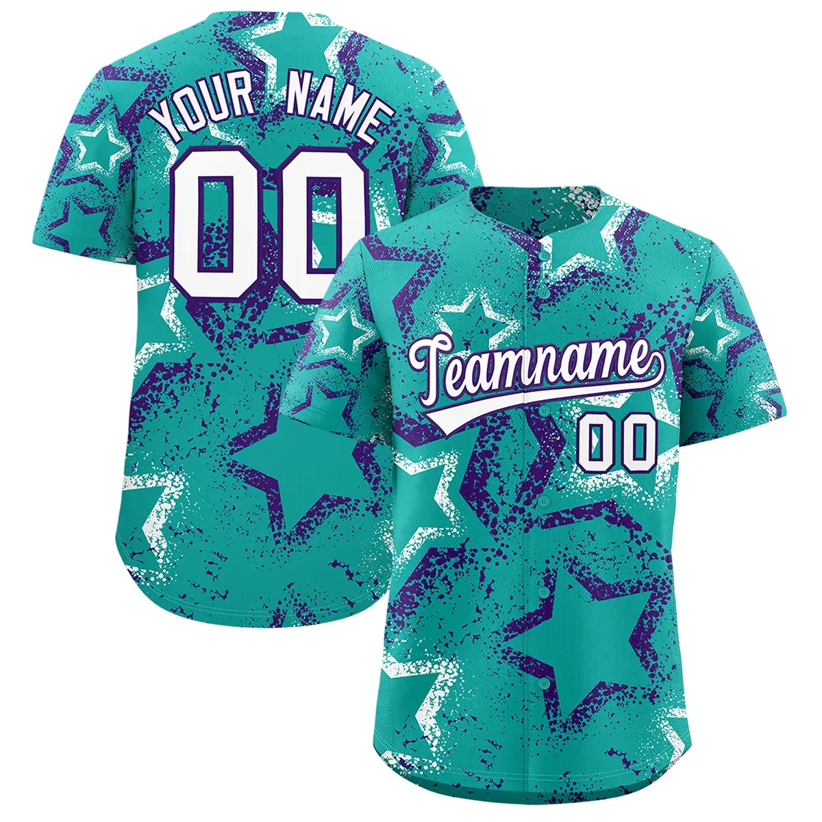 Aqua White Purple Graffiti Star Ink Texture Baseball Jersey