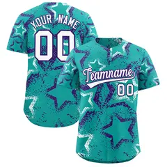 Aqua White Purple Graffiti Star Ink Texture Baseball Jersey 1