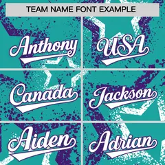 Aqua White Purple Graffiti Star Ink Texture Baseball Jersey 3