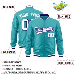Aqua White-Purple Varsity Letterman Full-Zip Bomber Jacket 2