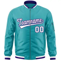 Aqua White-Purple Varsity Letterman Full-Zip Bomber Jacket 3