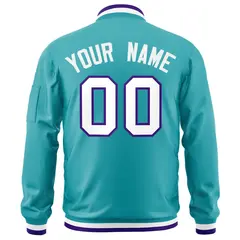 Aqua White-Purple Varsity Letterman Full-Zip Bomber Jacket 4