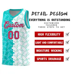 Aqua White Puzzle Pattern Splid Basketball Kits 2