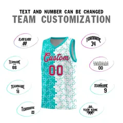 Aqua White Puzzle Pattern Splid Basketball Kits 4
