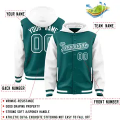 Aqua White Raglan Full-Snap Varsity Two Tone Letterman Hoodie 4