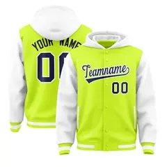 Aqua White Raglan Full-Snap Varsity Two Tone Letterman Hoodie 1