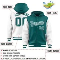Aqua White Raglan Full-Snap Varsity Two Tone Letterman Hoodie 4