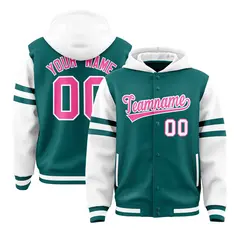 Aqua White Raglan Three Stripes Varsity Letterman Hoodie 1