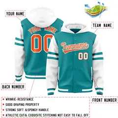Aqua White Raglan Three Stripes Varsity Letterman Hoodie 4