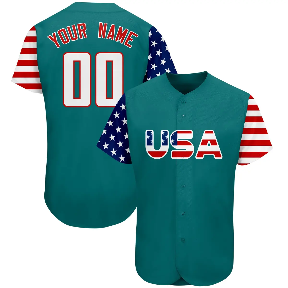 Aqua White-Red American Flag Baseball Jersey
