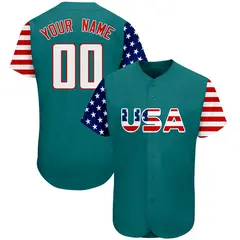 Aqua White-Red American Flag Baseball Jersey