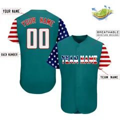 Aqua White-Red American Flag Baseball Jersey 2