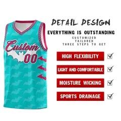 Aqua White Red Bat Pattern Halloween Basketball Jersey 2
