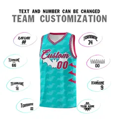 Aqua White Red Bat Pattern Halloween Basketball Jersey 4