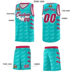 Aqua White Red Bat Pattern Halloween Basketball Jersey 5