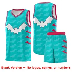 Aqua White Red Bat Pattern Halloween Basketball Jersey 7