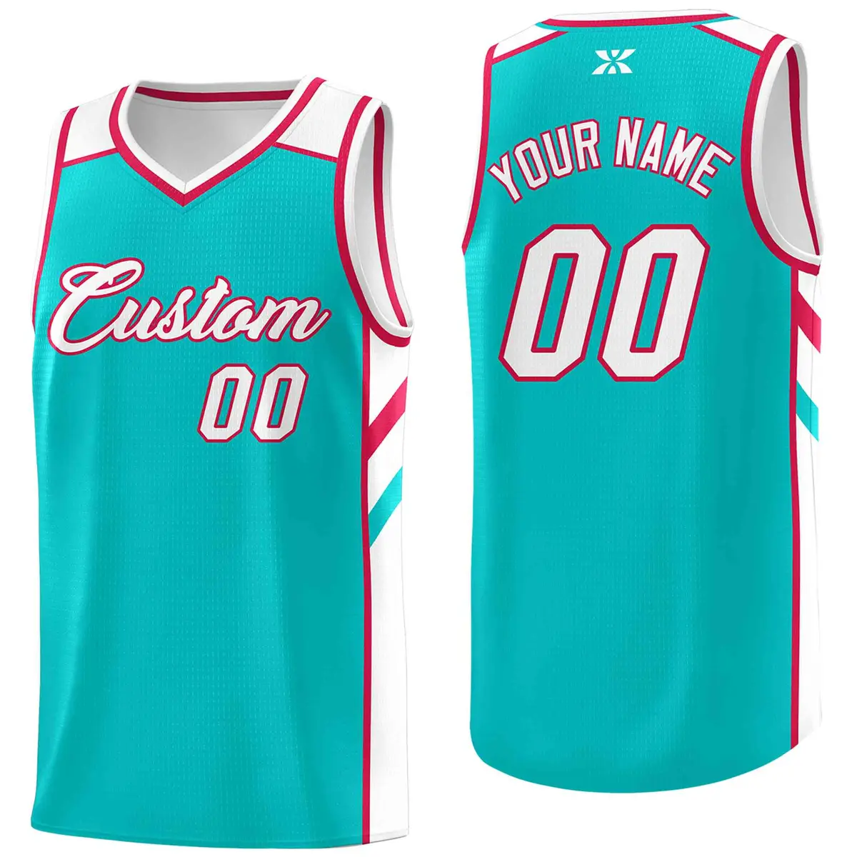 Aqua White-Red Classic Mesh Sport Basketball Jersey