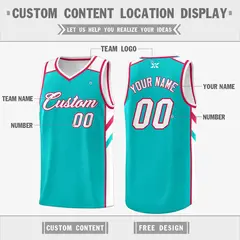 Aqua White-Red Classic Mesh Sport Basketball Jersey 2
